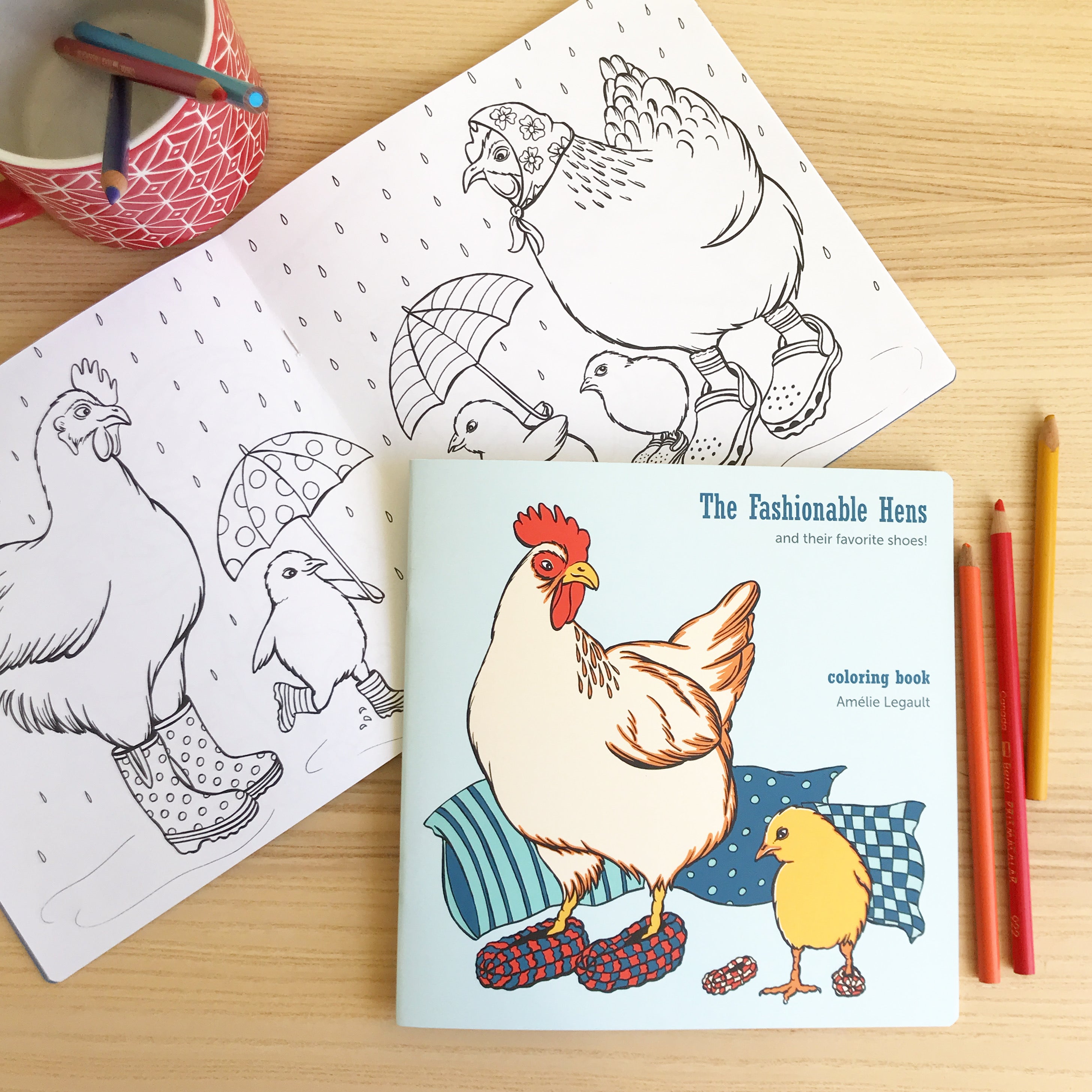 The fashionable hens, coloring book, easter gift, colouring book , coloring for kids, amelie legault, phentex slipper, hen and chicks, made in canada