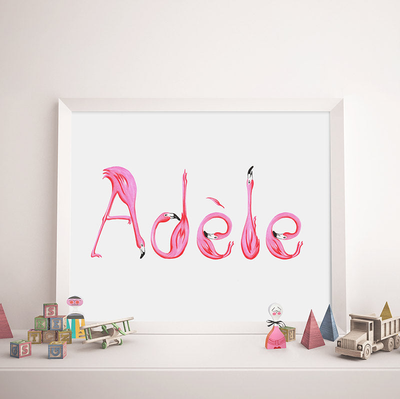 Customized name, Pink flamingo letters, flamingo art, flamingo love, flamingo decor, amelie legault