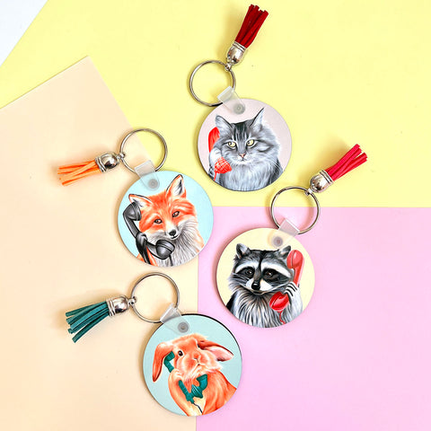 Animals on the phone Key Chain