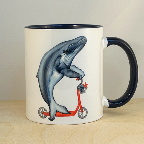 Whale riding a Scooter Mug