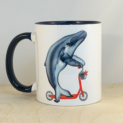 Whale riding a Scooter Mug