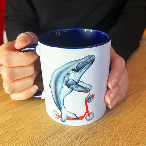 Whale riding a Scooter Mug