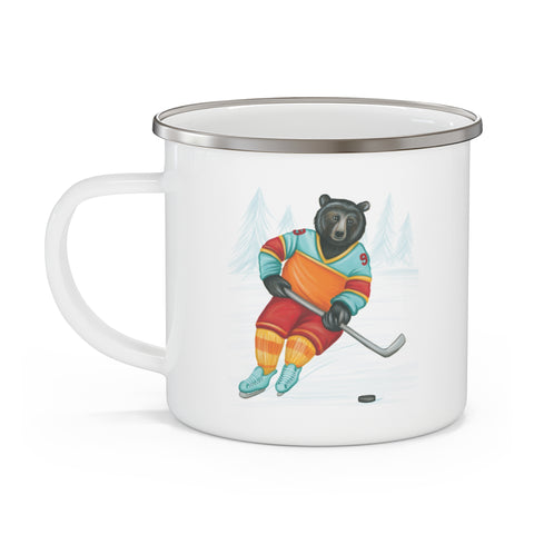 Tasse ours jouant au hockey en acier inoxydable émaillée