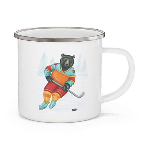 Tasse ours jouant au hockey en acier inoxydable émaillée