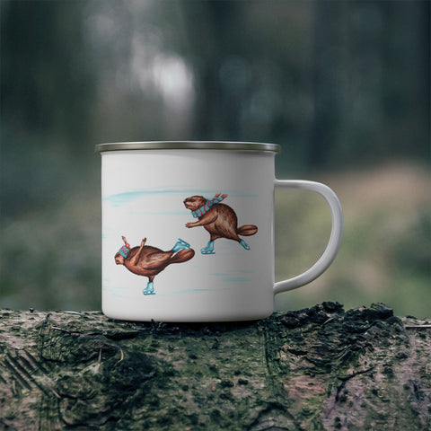 Beavers skating enamel mug with stainless rim