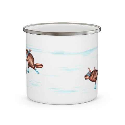 Beavers skating enamel mug with stainless rim