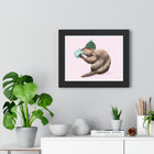 A poster featuring a beaver drinking coffee illustration