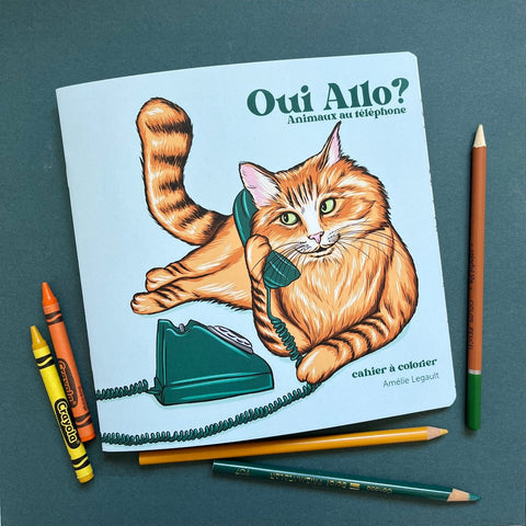 Cahier a colorier sur une table avec des crayons