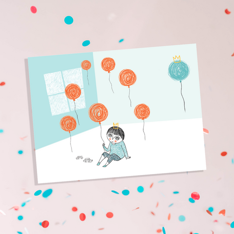 Card boy with balloons 2 Cara Carmina