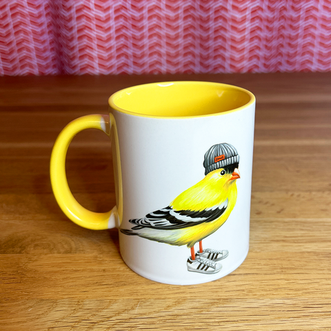 Goldfinch wearing sneakers Mug