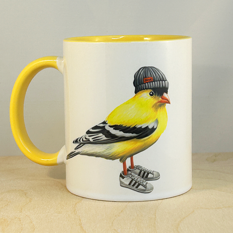 Goldfinch wearing sneakers Mug