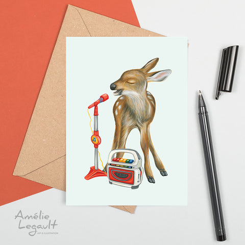 Baby Deer Serenade - Greeting Card