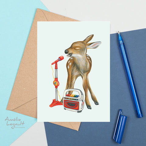 Baby Deer Serenade - Greeting Card