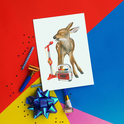 Baby Deer Serenade - Greeting Card