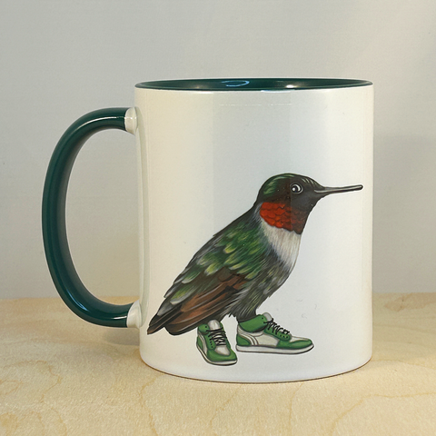 Hummingbird wearing sneakers Mug