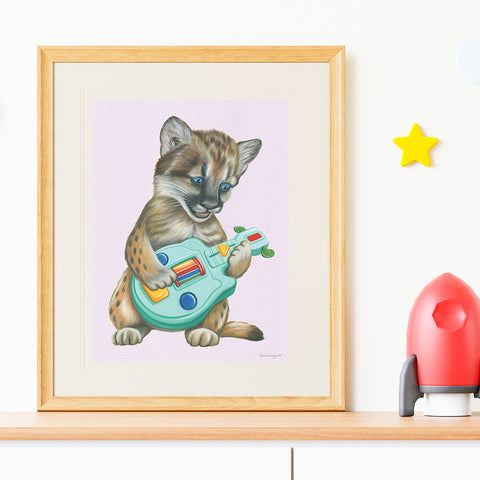 Bébé Couguar à la Guitar - Affiche murale