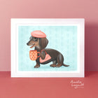 A print featuring a dog drinking coffee