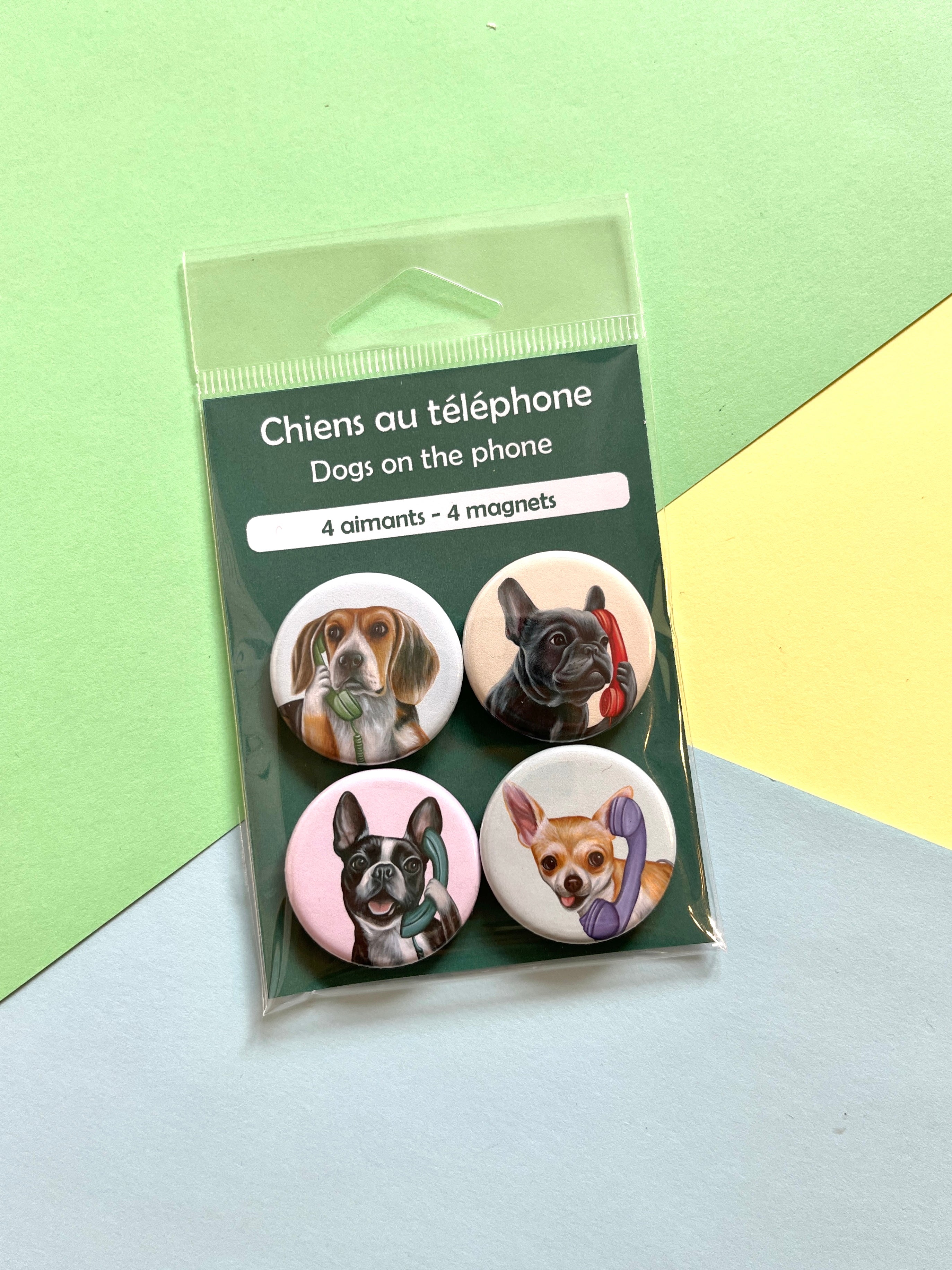 Aimants - Chien au téléphone (ensemble de 4)