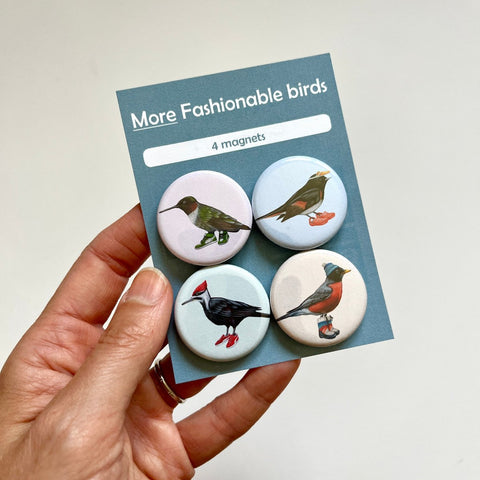 More Fashionable Birds Fridge Magnets (set of 4)