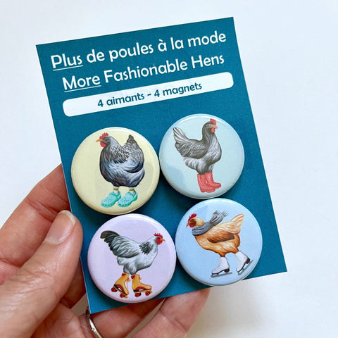 More Fashionable Hens Fridge Magnets (set of 4)