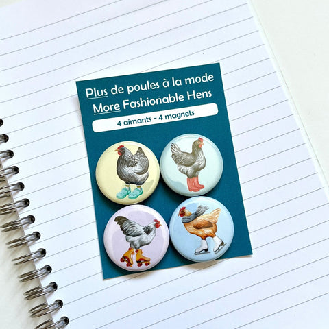 More Fashionable Hens Fridge Magnets (set of 4)