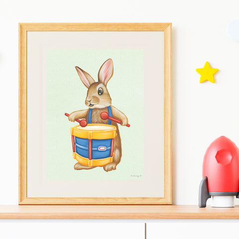 Baby Rabbit playing the drum - Poster