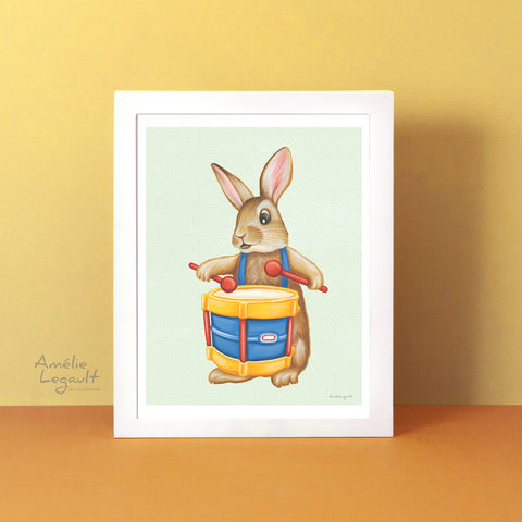 Baby Rabbit playing the drum - Poster