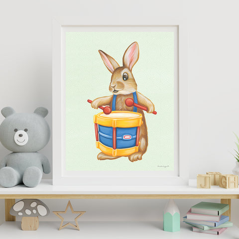 Baby Rabbit playing the drum - Poster