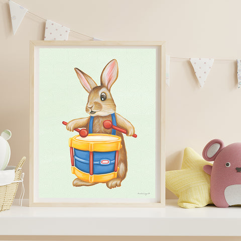 Baby Rabbit playing the drum - Poster