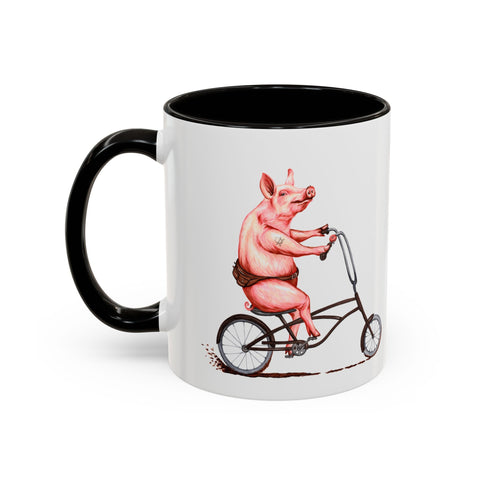 Pig riding a bike mug