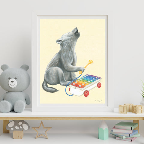 Baby Wolf playing xylophone - Poster