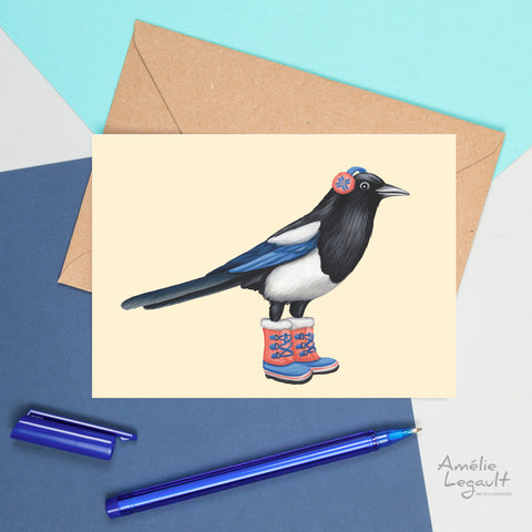 American Magpie wearing boots Greeting card