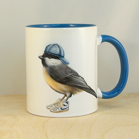 Chickadee wearing sneakers Mug