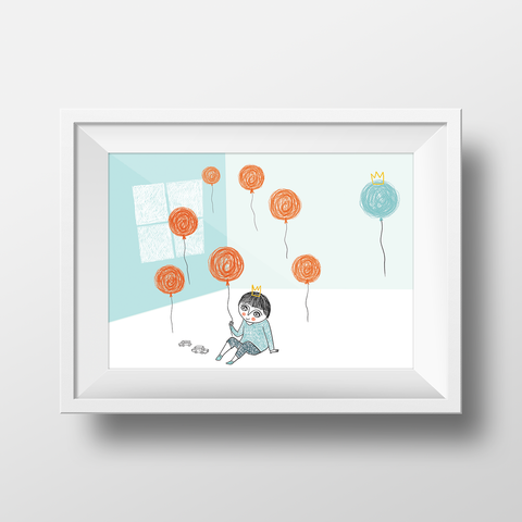 Boy Playing with Balloons - Poster