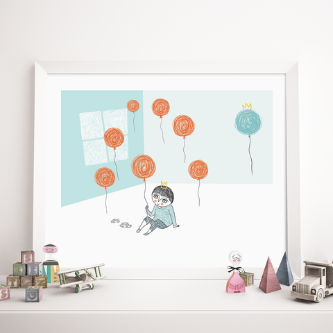 Boy Playing with Balloons - Poster