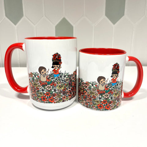 Mug Frida red flowers by Cara Carmina