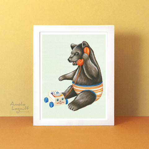 Baby Bear on toy phone - Poster