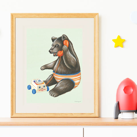 Baby Bear on toy phone - Poster