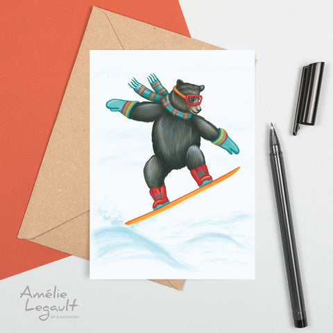 Bear Snowboarding  - Greeting card