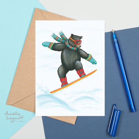 Bear Snowboarding  - Greeting card