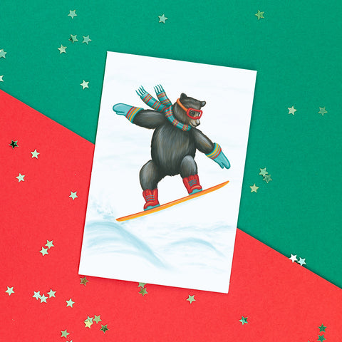 Bear Snowboarding  - Greeting card