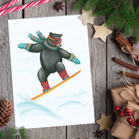 Bear Snowboarding  - Greeting card