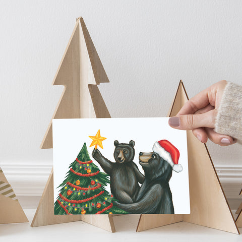 Bears decorating the christmas tree - Greeting Card