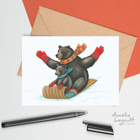 Bear Sliding, Greeting Card