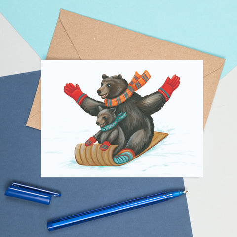 Bear Sliding, Greeting Card