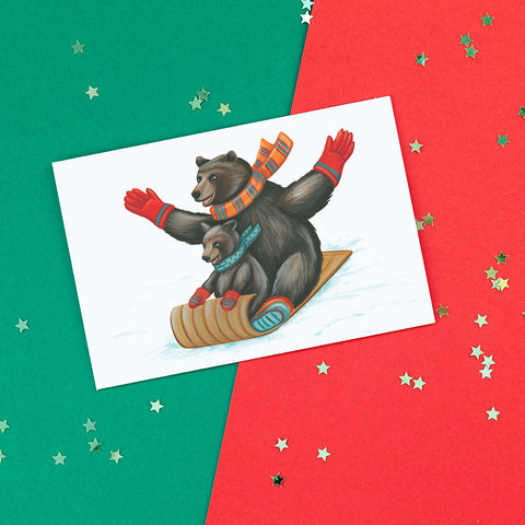 Bear Sliding, Greeting Card