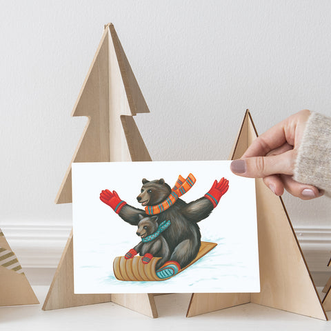 Bear Sliding, Greeting Card