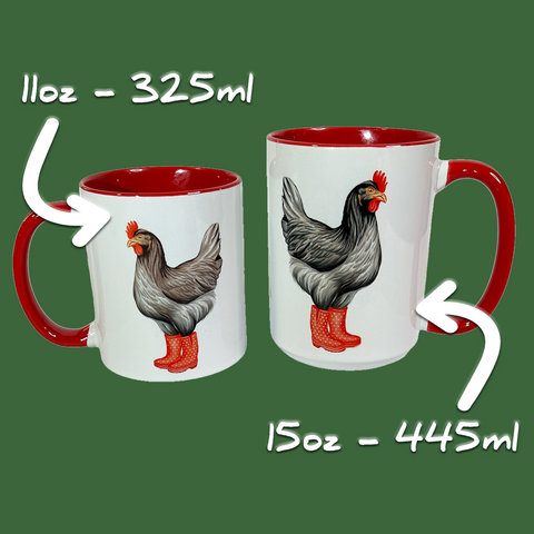 Tasse Poule en botte de pluie rouge