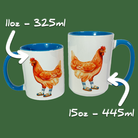 Hen wearing Sandals and socks Mug