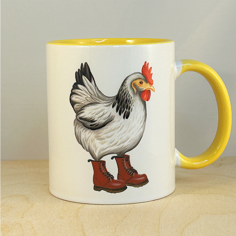 Hen wearing Docs Mug